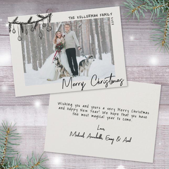 Handritad Vintage God Jul Julkort (Hand Drawn Whimsical Vintage Merry Christmas Holiday Card)