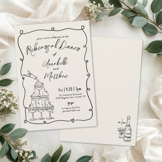 Handritad Vintage Middag inför Bröllopet Inbjudningar (Hand Drawn Vintage Wedding Rehearsal Dinner Invitation)