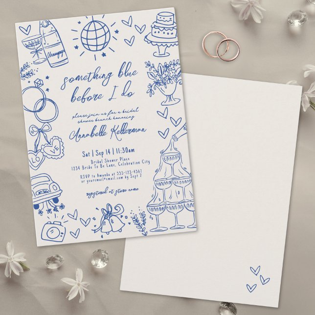 Handritad Vintage Något Blått Bröllopsdusch Inbjudningar (Hand Drawn Vintage Something Blue Bridal Shower Invitation)