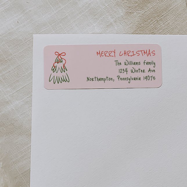 Handritad Vintage Rosa Julens Returadress Etikett (Skapare uppladdad)