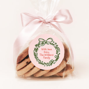 Handritad Vintage Rosa julklapp Sticker Runt Klistermärke