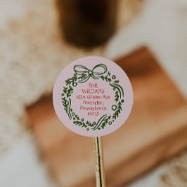 Handritad Vintage Rosa julomslag Runt Klistermärke