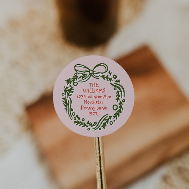 Handritad Vintage Rosa julomslag Runt Klistermärke (Skapare uppladdad)