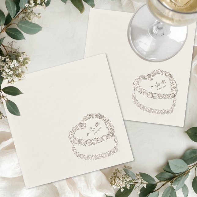 Handritad Vintage Tårta Whimsical Bröllop Pappersservett (Hand Drawn Vintage Cake Whimsical Wedding Napkins)