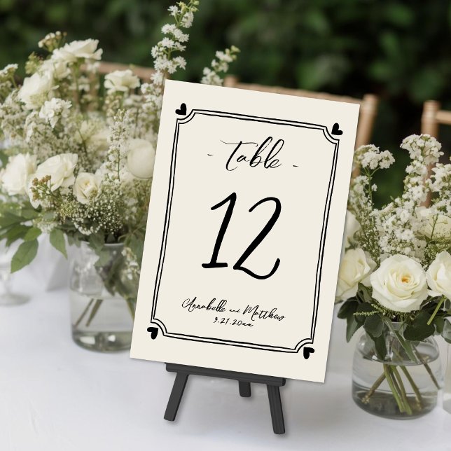 Handritad Vintage Whimsical Bröllop Bordsnummer (Hand Drawn Vintage Whimsical Wedding Table Number )
