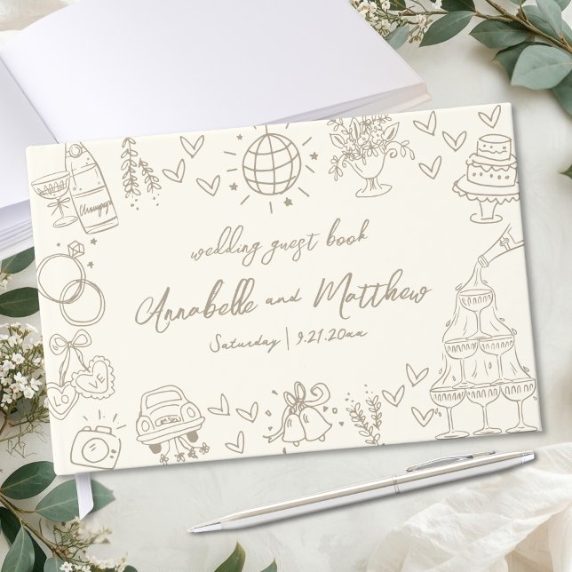 Handritad Vintage Whimsical Bröllop Gästböcker (Hand Drawn Vintage Whimsical Wedding Guest Book)