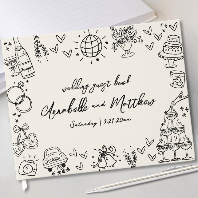 Handritad Vintage Whimsical Bröllop Gästböcker (Hand Drawn Vintage Whimsical Wedding Guest Book)