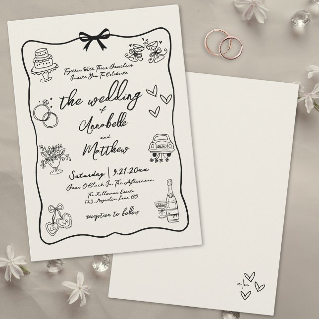 Handritad Vintage Whimsical Bröllop Inbjudningar (Hand Drawn Vintage Whimsical Wedding Invitation)