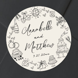 Handritad Vintage Whimsical Bröllop Runt Klistermärke