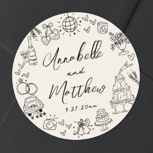 Handritad Vintage Whimsical Bröllop Runt Klistermärke
