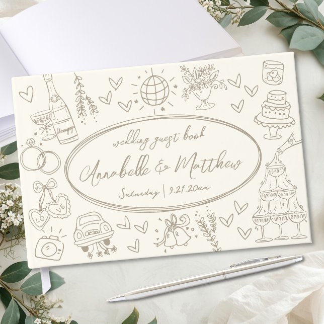Handritad Vintage Whimsical Bröllopsgästbok Gästböcker (Hand Drawn Vintage Whimsical Wedding Guest Book)