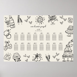 Handritad Vintage Whimsisk Bröllopsplatskarta Poster