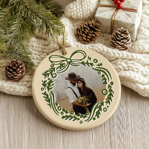 Handritad vintageinspirerad julkrans julgransprydnad keramik