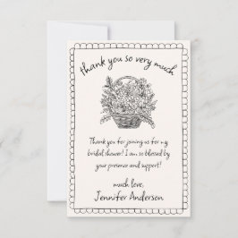 Handritad Virkad Doodle Blommig Korg Tack Kort