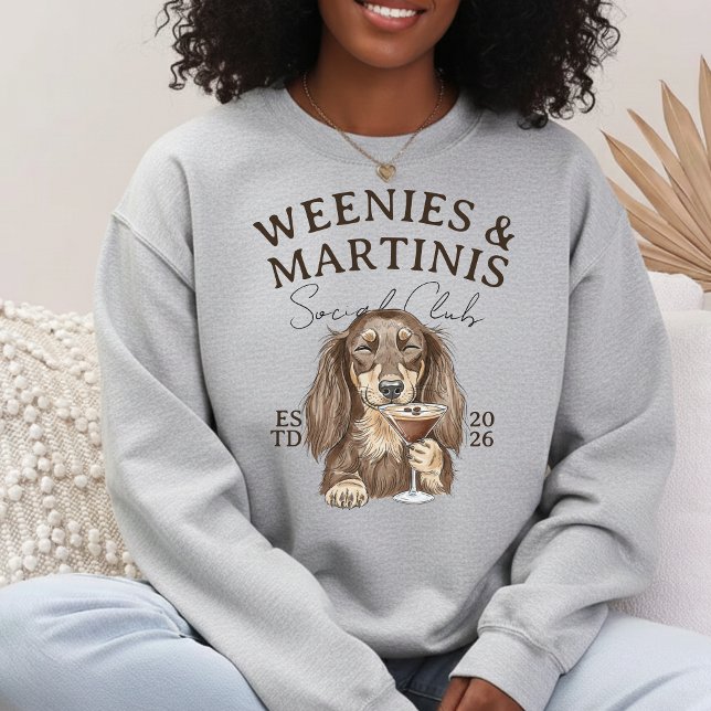 Handritad Weenies och Martinis Dachshund Lång Ärmad Tröja (Hand Drawn Weenies and Martinis Dachshund Sweatshirt)