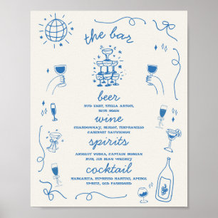 Handritad Whimsical Bar Drink Meny Bröllopsskylt Poster