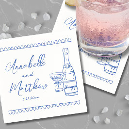 Handritad Whimsical Blå Bröllop Pappersservett