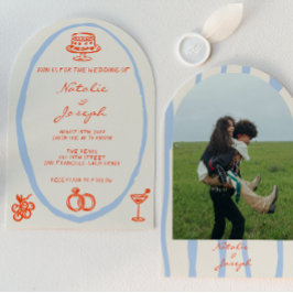 Handritad Whimsical Böjd Unik Foto Bröllop Inbjudningar