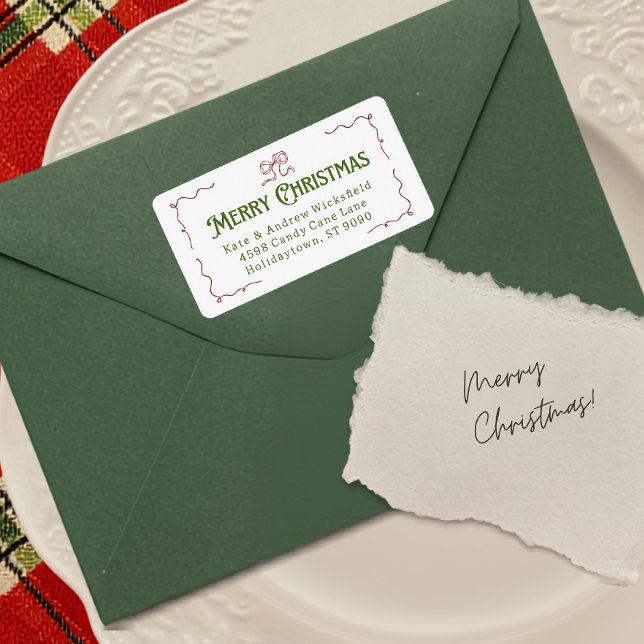 Handritad Whimsical Bow Jul Returadress Adressetikett (Hand Drawn Whimsical Bow Christmas Return Address Label)