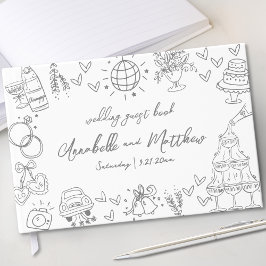 Handritad Whimsical Bröllop Gästböcker