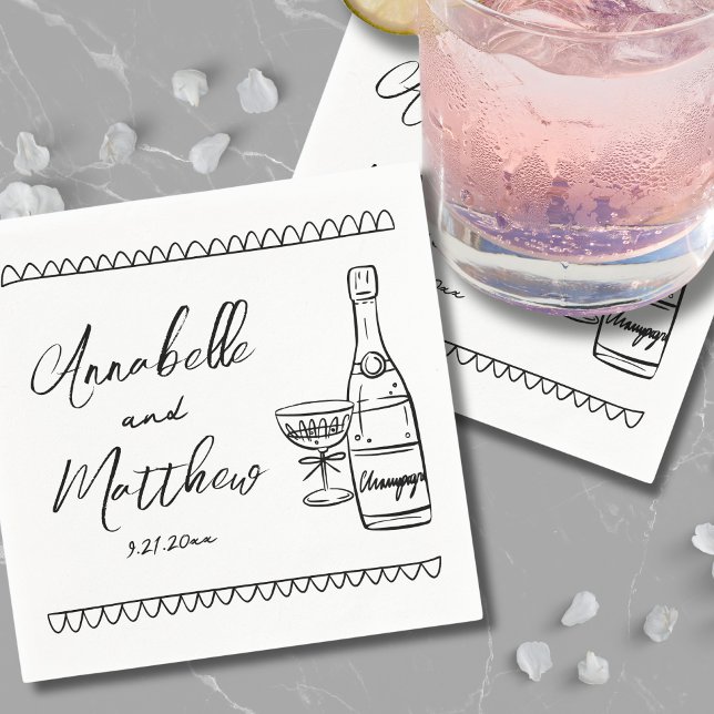 Handritad Whimsical Bröllop Pappersservett (Hand Drawn Whimsical Wedding Napkins)
