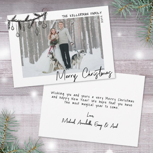 Handritad Whimsical God Jul Julkort (Hand Drawn Whimsical Merry Christmas Holiday Card)