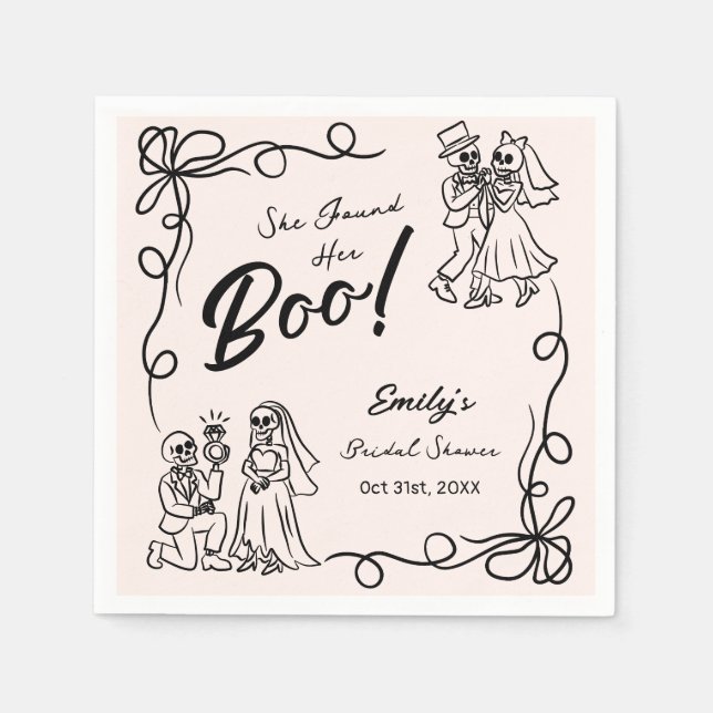 Handritad Whimsical Halloween Bröllopsdusch Pappersservett (Framsidan)