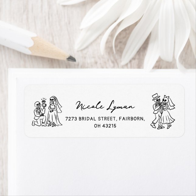 Handritad Whimsical Halloween Bröllopsdusch Returadress Etikett (Insitu)