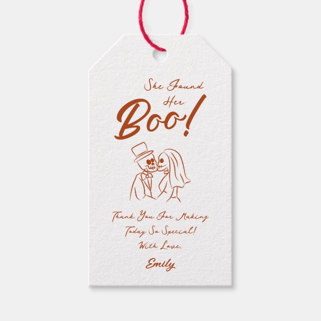 Handritad Whimsical Halloween-Hochzeit Presentetikett (Framsidan)