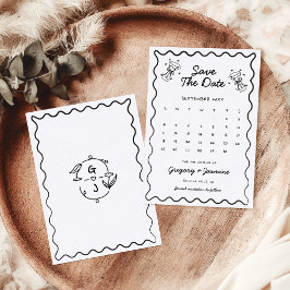 Handritad Whimsical Handskriven Kalender Bröllop Spara Datumet