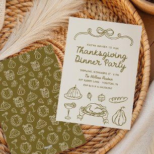 Handritad Whimsical inbjudan till Thanksgiving Mid