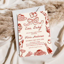 Handritad Whimsical Italiensk Pizza Bebis Shower