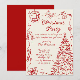 Handritad Whimsical Jul Holiday Party Inbjudningar