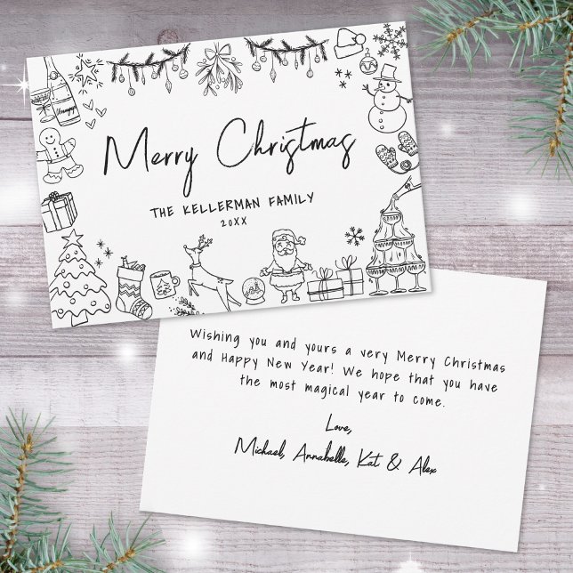 Handritad Whimsical Jul Julkort (Hand Drawn Whimsical Merry Christmas Holiday Card)