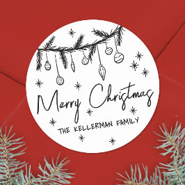 Handritad Whimsical Jul Runt Klistermärke