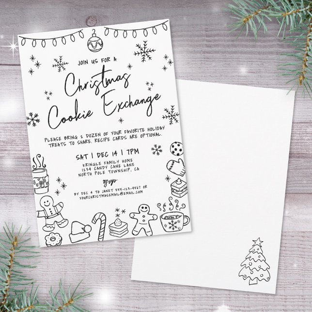 Handritad Whimsical Julgodis Utbytesfest Inbjudningar (Hand Drawn Whimsical Christmas Cookie Exchange Invitation)