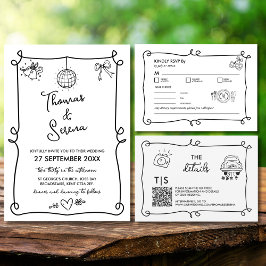 Handritad Whimsical Krafsig Vågig Svarsenhet Innes OSA Kort