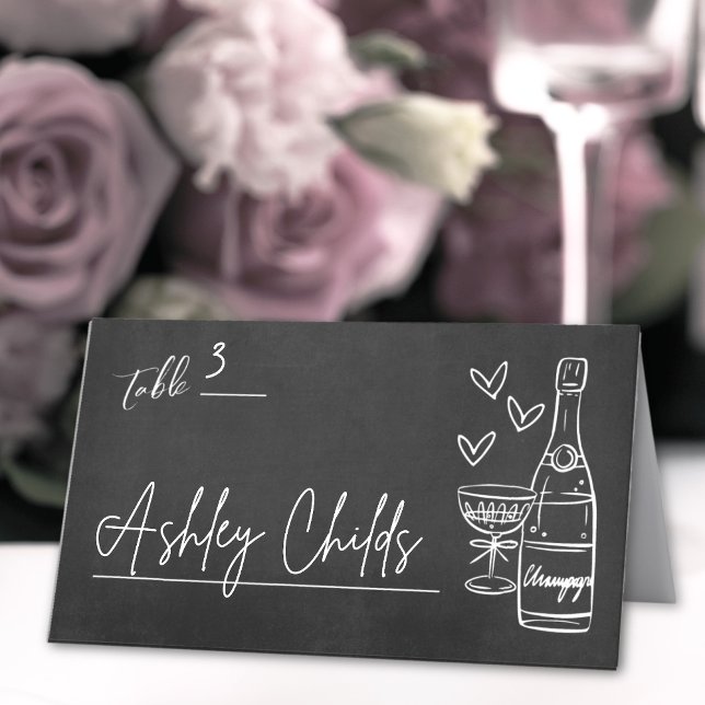 Handritad Whimsical Kritskriftsbröllop Placeringskort (Hand Drawn Whimsical Chalkboard Wedding Place Card)