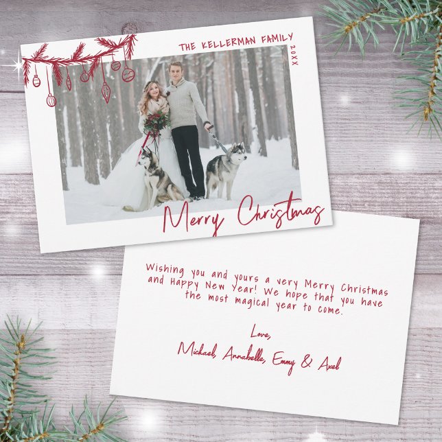 Handritad Whimsical Röd God Jul Julkort (Hand Drawn Whimsical Red Merry Christmas Holiday Card)