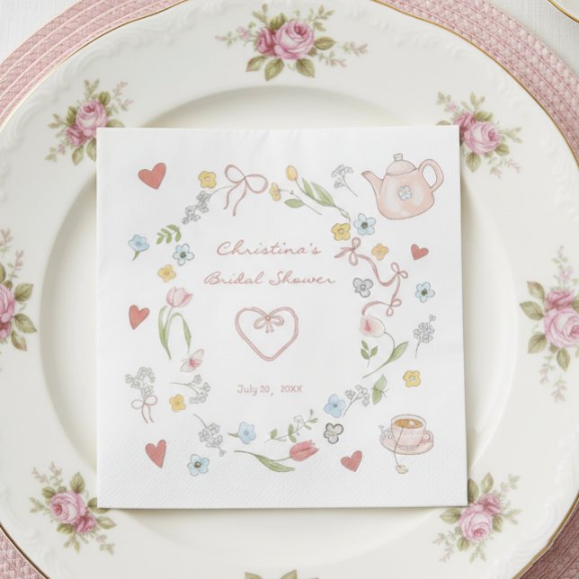 Handritad Whimsical Tea Bröllopsdusch Pappersservett (Skapare uppladdad)