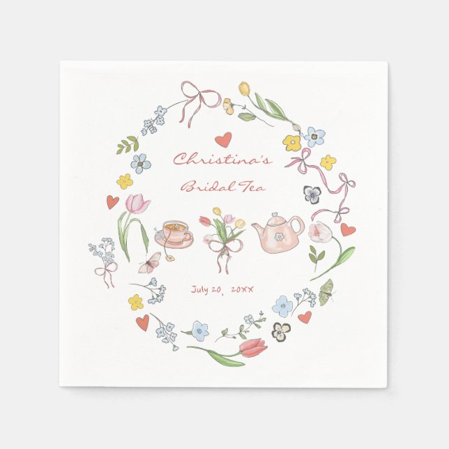 Handritad Whimsical Tea Bröllopsdusch Pappersservett (Framsidan)