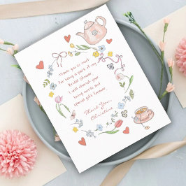 Handritad Whimsical Tekanne Bröllopsdusch Tackkort Tack Kort