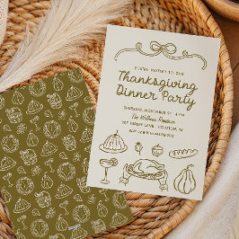 Handritad Whimsical Thanksgiving Middagsinbjudan Julkort