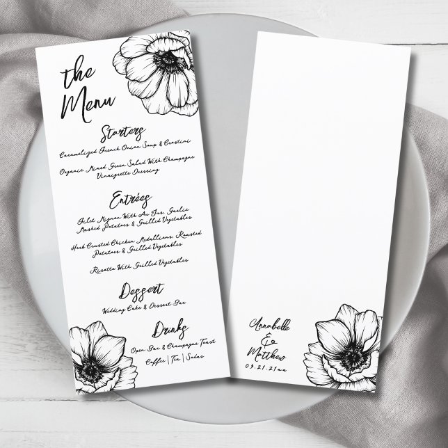 Handritad Whimsisk Blommig Bröllop Meny (Hand Draw Whimsical Floral Wedding Menu )