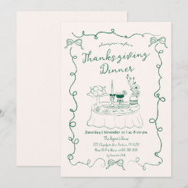 Handritad Whimsisk Middagsbord Thanksgiving Inbjudningar