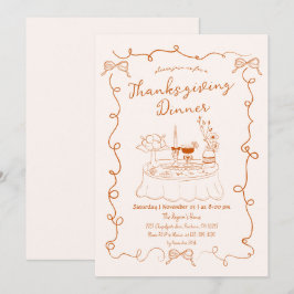 Handritad Whimsisk Middagsbord Thanksgiving Inbjudningar