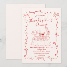 Handritad Whimsisk Middagsbord Thanksgiving Inbjudningar