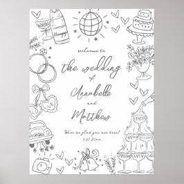 Handritad Whimsisk Välkomstskylt för Bröllop Poster