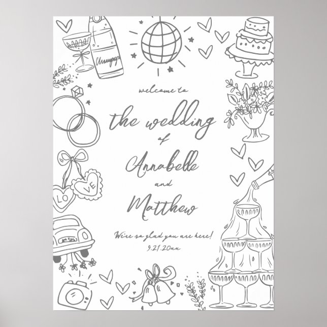 Handritad Whimsisk Välkomstskylt för Bröllop Poster (Framsidan)