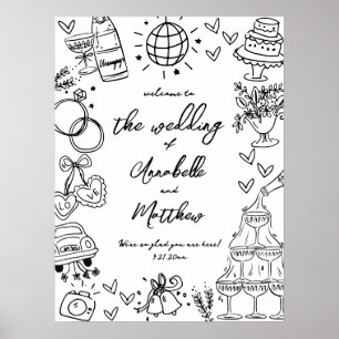 Handritad Whimsisk Välkomstskylt för Bröllop Poster